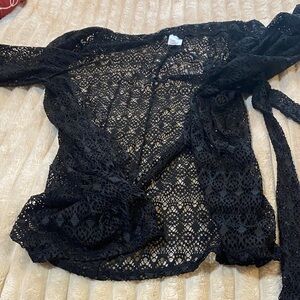 Sheer Crochet Lace Black Robe - Lightweight Cover-Up